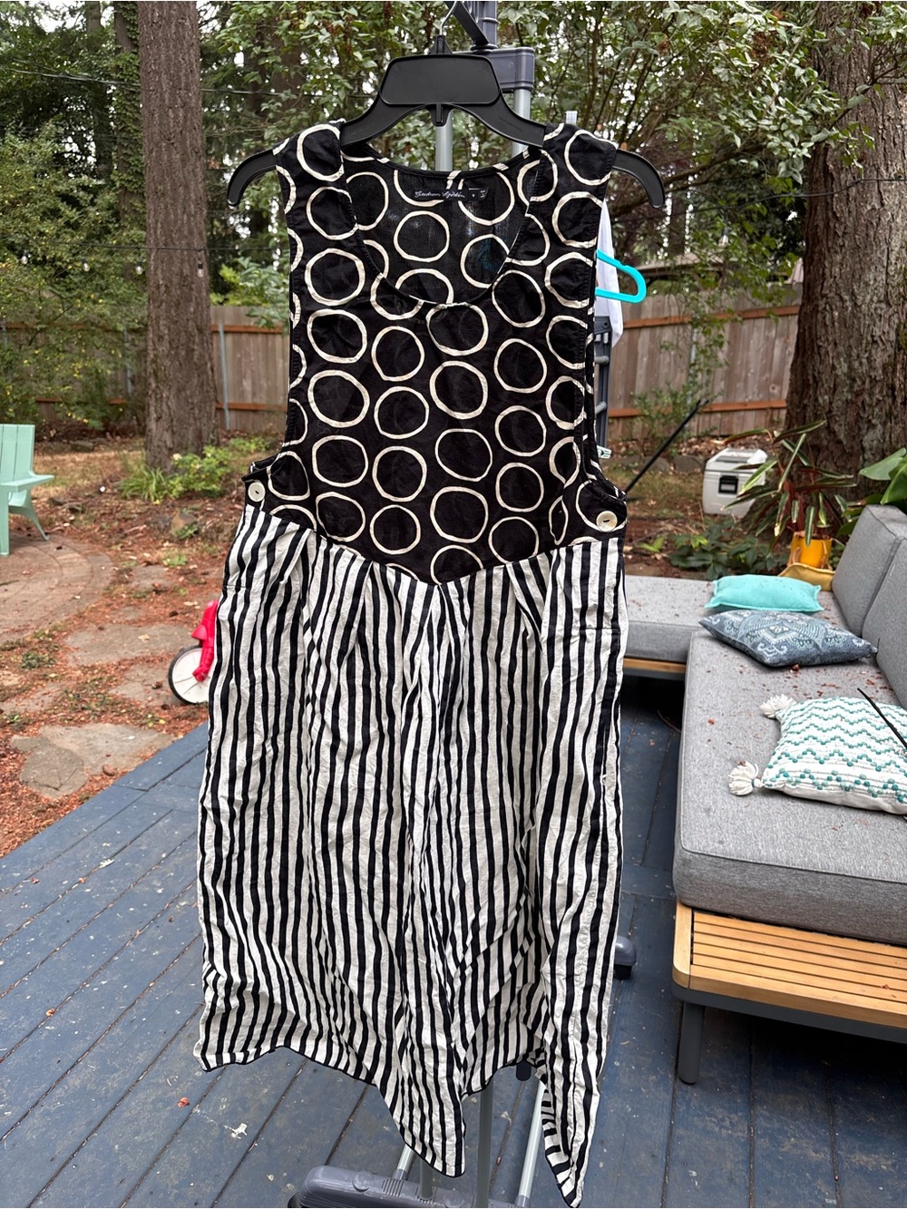 Gudrun Sjoden Black & White Mixed-Print Sleeveless linen pinafore Dress